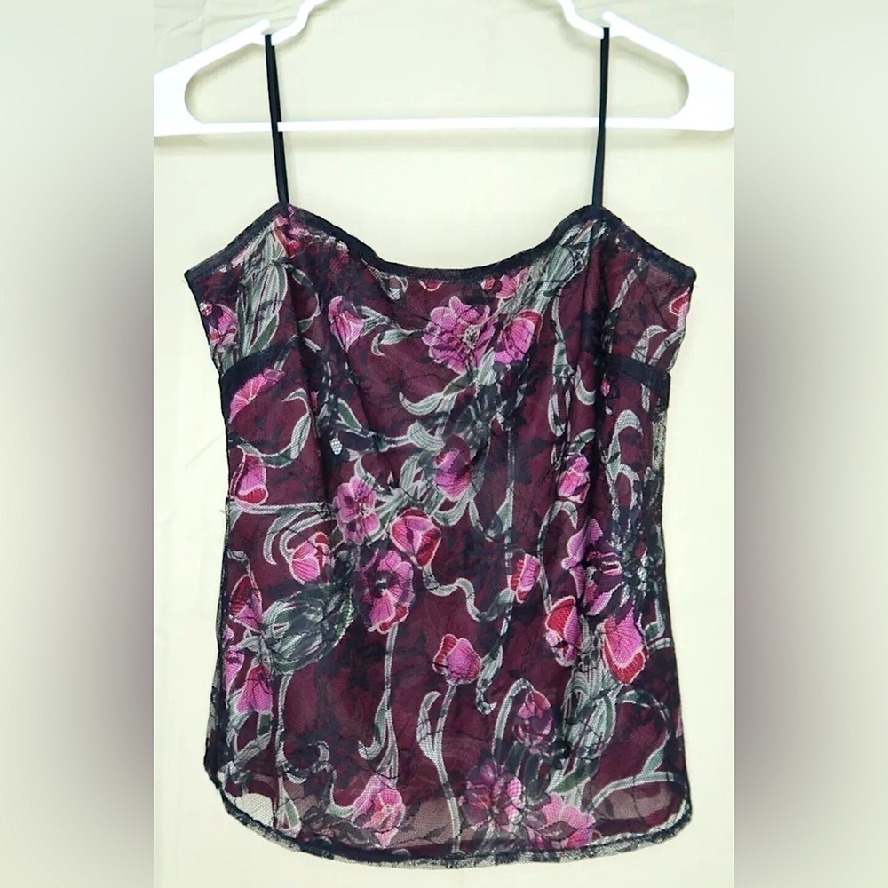 ICB Cami Black Lace Top Floral Lined Sleeveless Spaghetti Strap Women’s 00 EUC